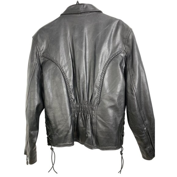 Harley-Davidson Black Leather Moto Jacket Wing Logo Mens Size L RJ10110 - Picture 5 of 10